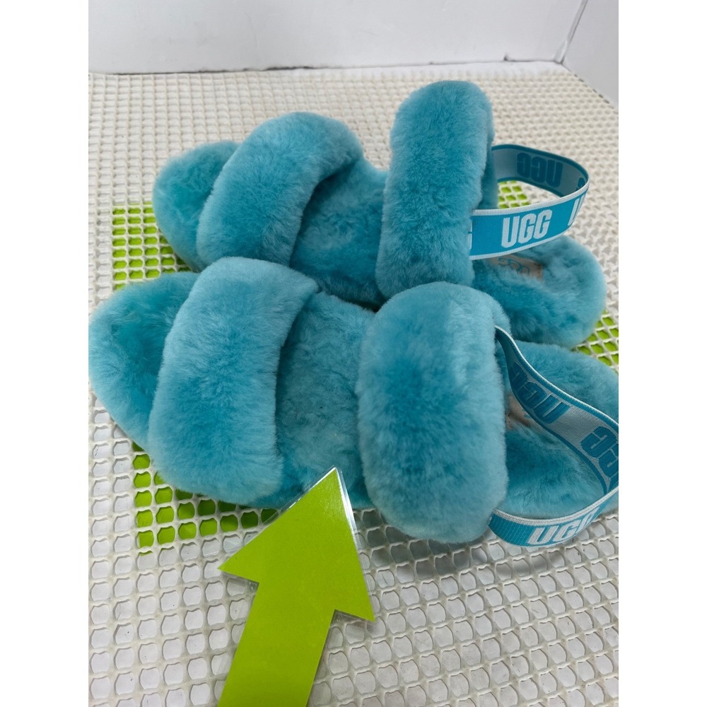 UGG Turquoise Blue Sheepskin Double Strap Slide Sandals Kids Size 4 - Picture 11 of 11